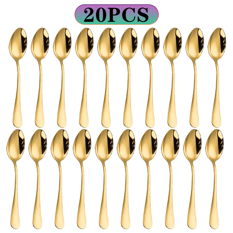 Gold Cutlery Flatware - 6/10/20Pcs 스테인레스 스틸 작은 금색 숟가락