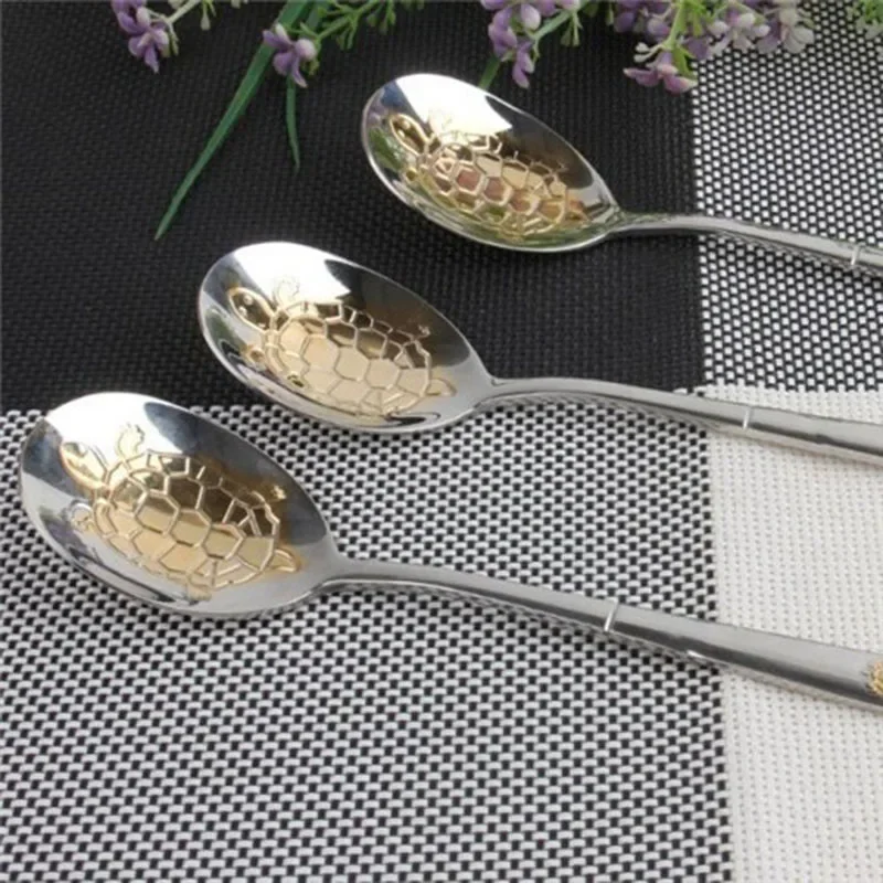 1 조각 저녁 식사 숟가락 금도금 거북이 스테인레스 스 - Gold Cutlery Flatware 리뷰 및 가격