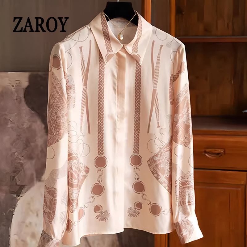 ZAROY 체인 프린트 럭셔리 여성 셔츠 긴 소매 라펠 - Luxury Lifestyle Women 리뷰 및 가격