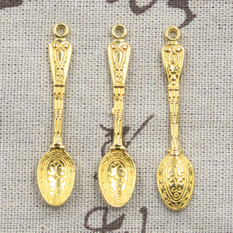 15pcs 매력 패턴 스푼 48x10mm 골동품 청동  - Gold Cutlery Flatware 리뷰 및 가격