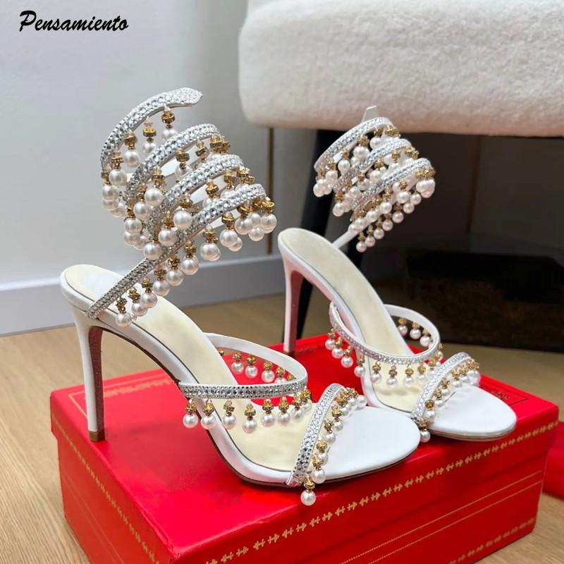 럭셔리 라인스톤 진주 태슬 여성 글래디에이터 샌들 섹시 - Luxury Lifestyle Shoes 리뷰 및 가격